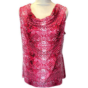 Calvin Klein Womens Size Large Sleeveless Tank Top Snakeskin Cowl Neck Pink
